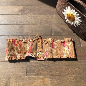 Boho Floral Waist Belt with Leather Corset Detail
